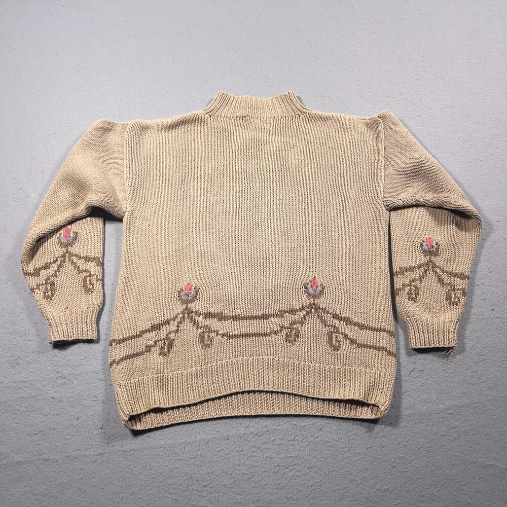 VTG Ann Taylor Sweater Women M Beige Floral Tapestry Knit Grannycore Cottagecore - Picture 8 of 9